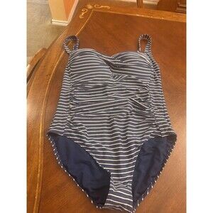 NIP TUCK blue white STRIPE 1 PC SWIM SWIMMING SUIT size 12 padded BRA GATHERED